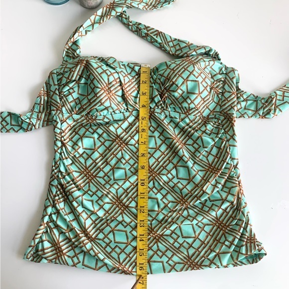 Antonio Melani Tankini Swimsuit top, sea foam green with gold lattice pattern. M - Picture 3 of 10